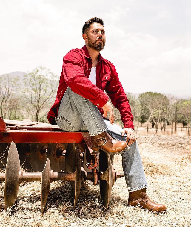 Red Shirt with Blue Jeans and Brown Cowboy Boots